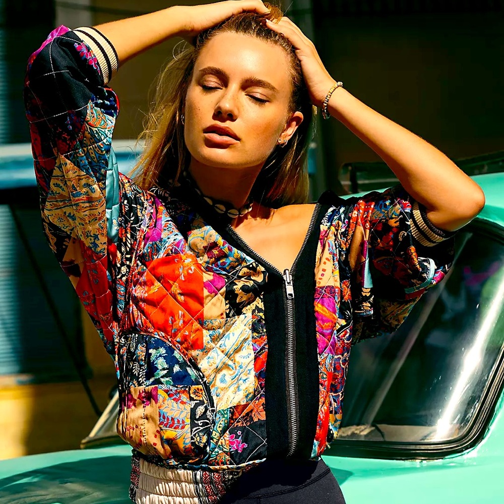 Free People silky quilted bomber style jacket